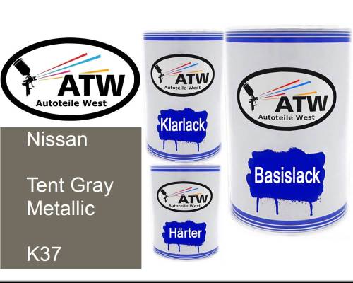 Nissan, Tent Gray Metallic, K37: 500ml Lackdose + 500ml Klarlack + 250ml Härter - Set, von ATW Autoteile West.